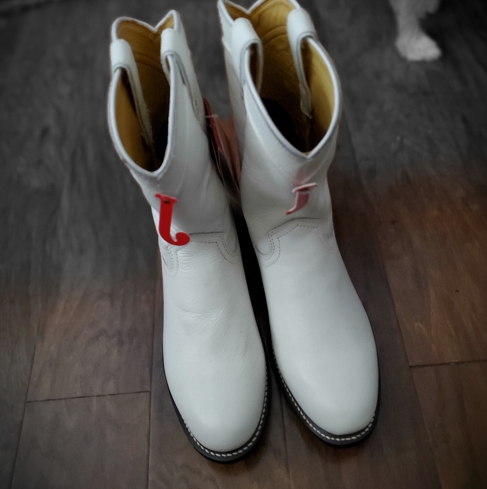 Justin Boots White Ankle Booties with Red Accents